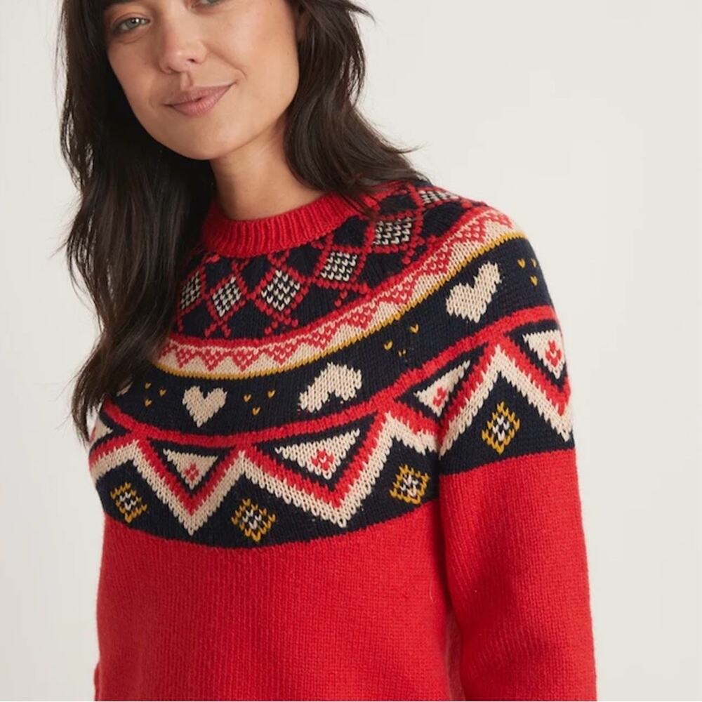 Marine Layer Archive Alpine Knit Sweater in Red Fair Isle Women’s XS $158 - Picture 2 of 9